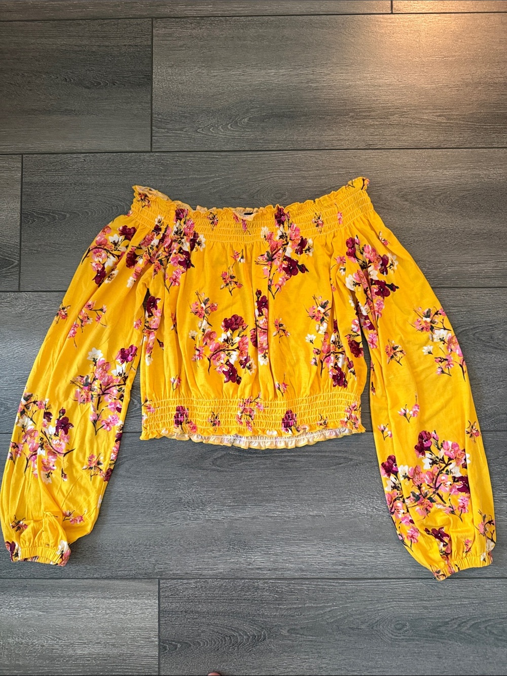 H&M Yellow Off-Shoulder Floral Blouse